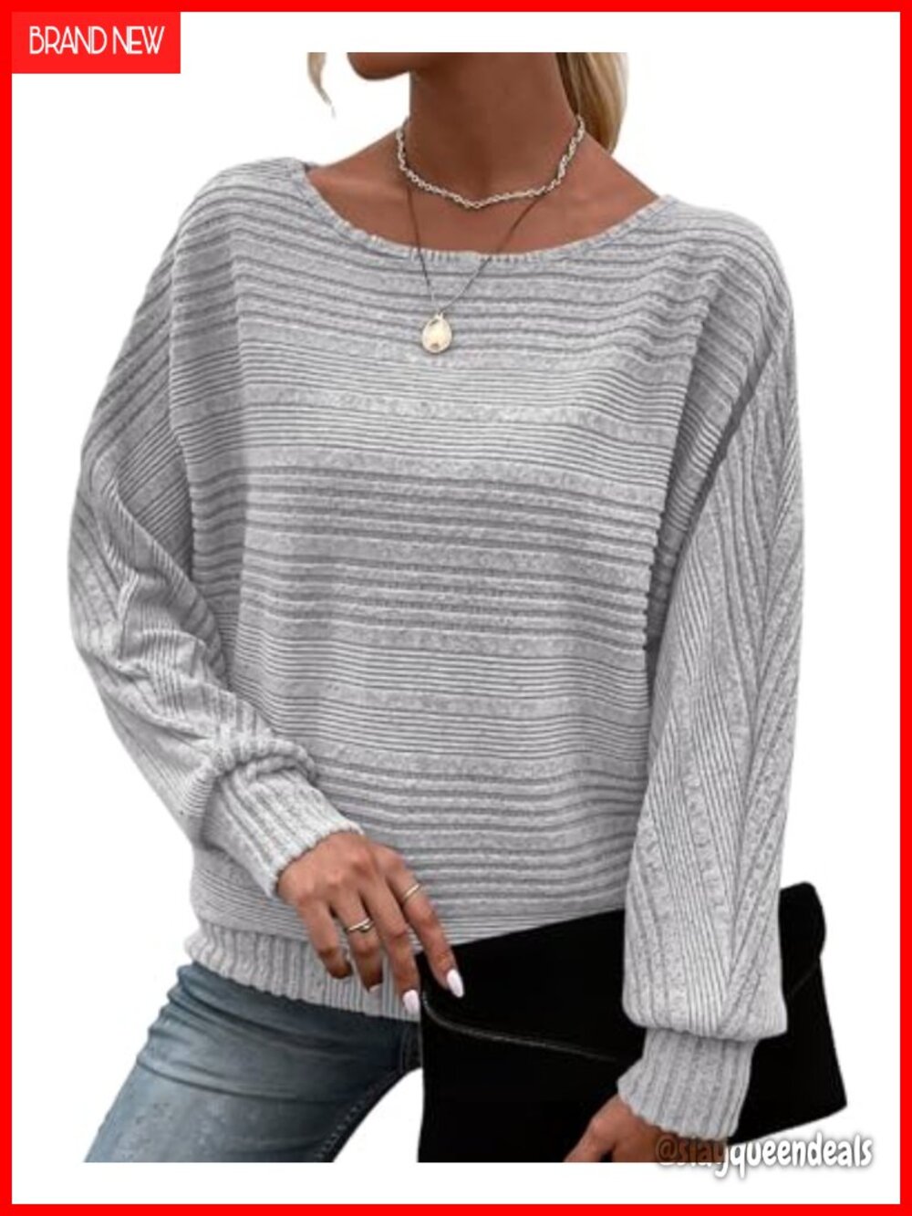 Lightweight Loose Ribbed Knit Pullover Boat Neck Long Sleeve Fall Tunic Top